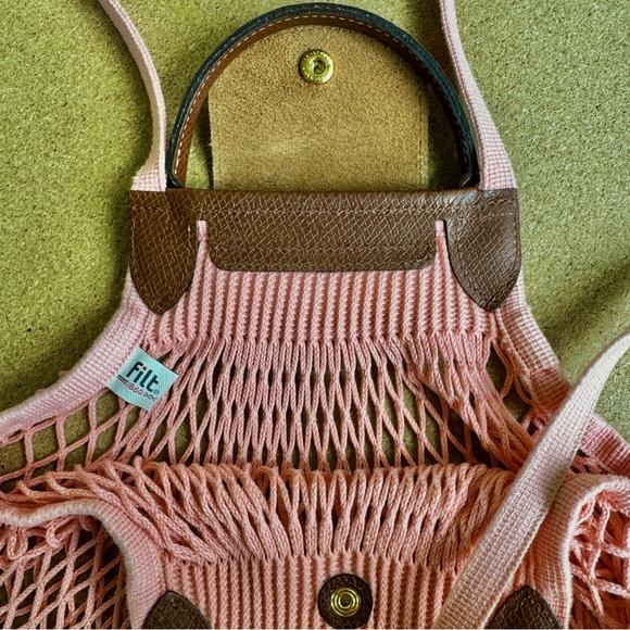 Longchamp Le Pliage Filet Tote French Market Tote | Light Pink - Picture 7 of 7